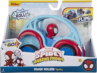 Spidey and his Amazing Friends MARVEL’S POWER ROLLERS (SPIDEY) - 6-Inch Pull Back Flipping Car - Toys Featuring Your Friendly Neighbourhood Spideys, Black