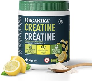 Organika Canadian-Made Creatine Powder- Lemonade- Pure Micronized Creatine Monohydrate - Helps Build Lean Muscle, Increase Strength, and Improved Recovery and Performance for Men and Women - 600g