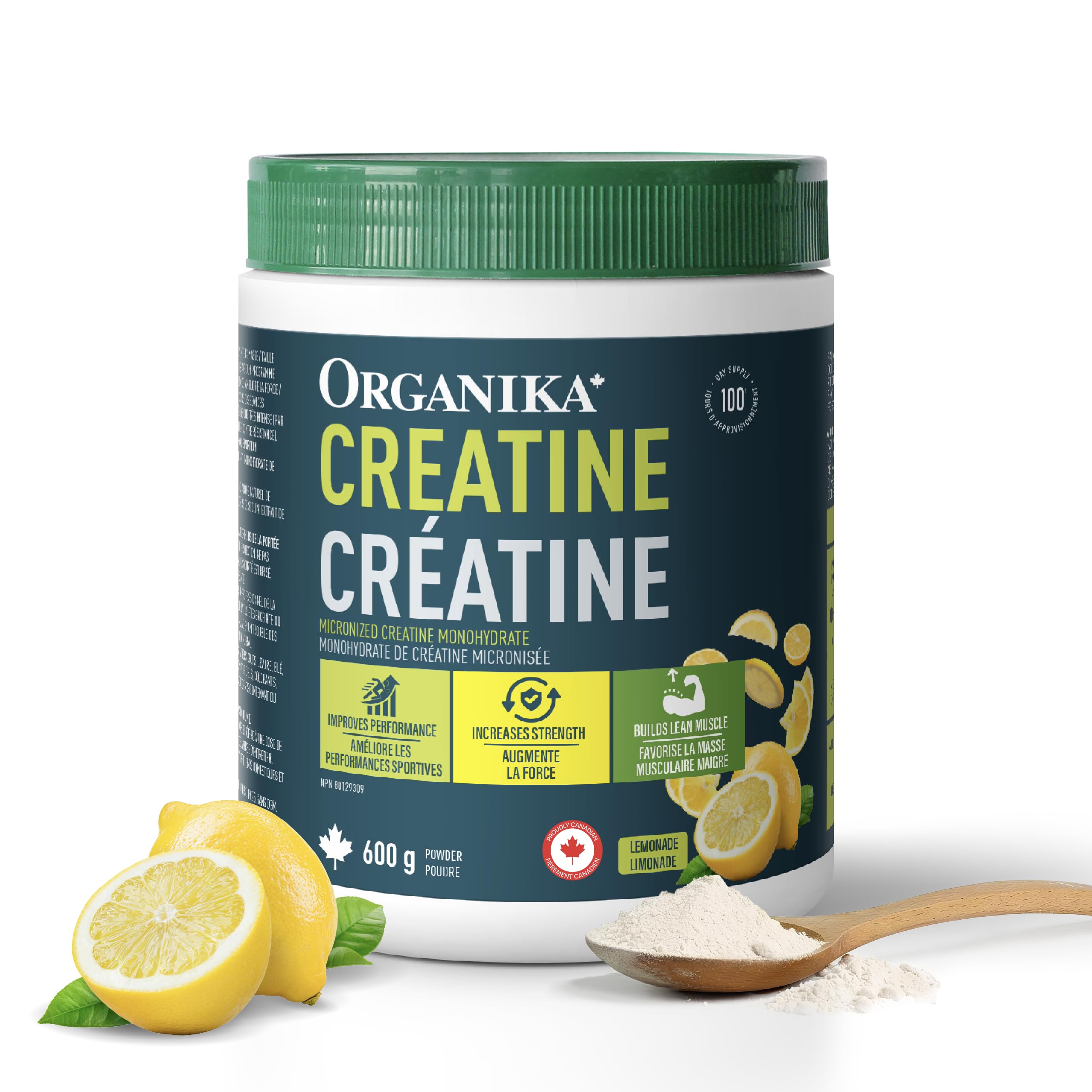 Organika Canadian-Made Creatine Powder- Lemonade- Pure Micronized Creatine Monoh
