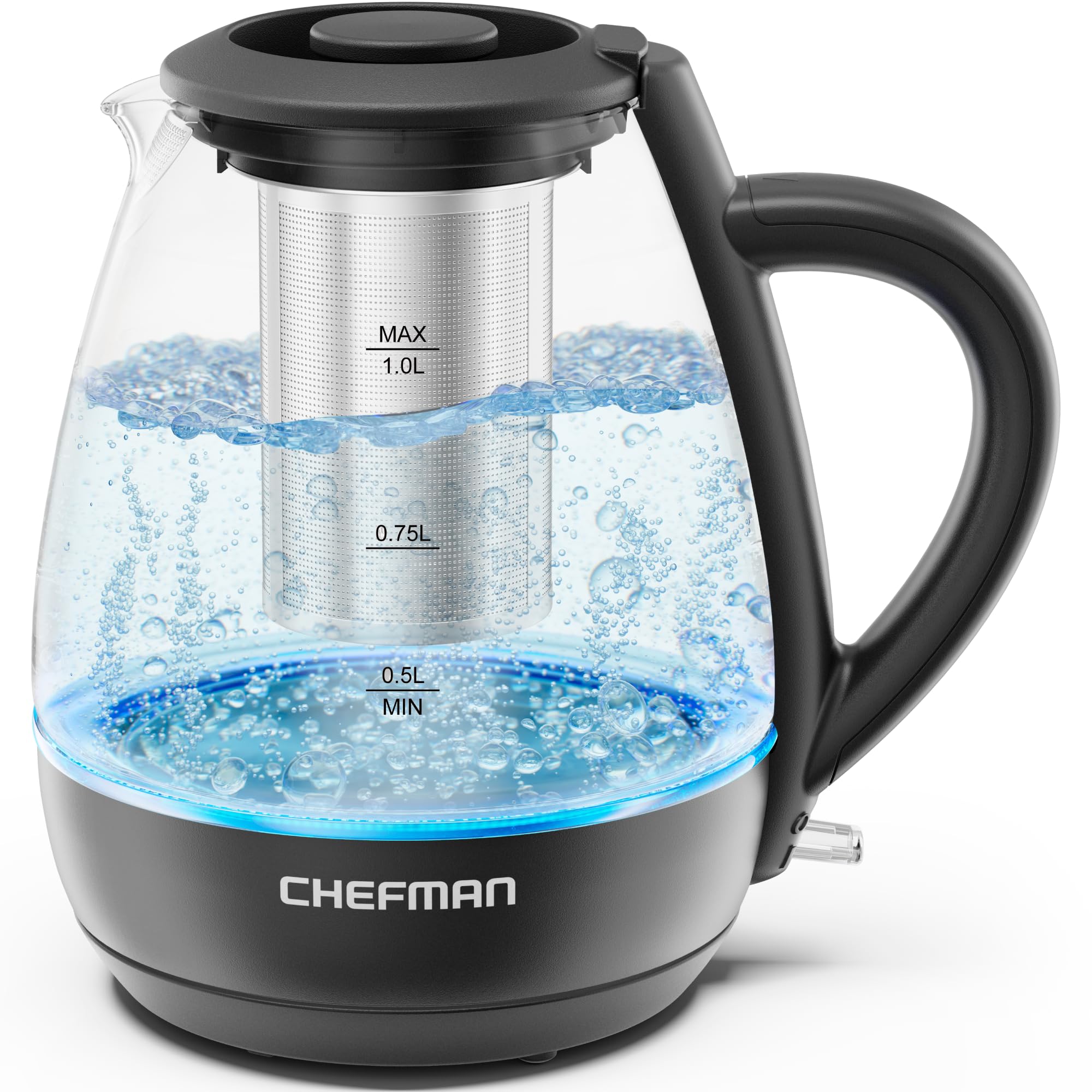 Chefman Electric Kettle with Tea Infuser, Compact 1L (4 Cups), 1500W, Removable 