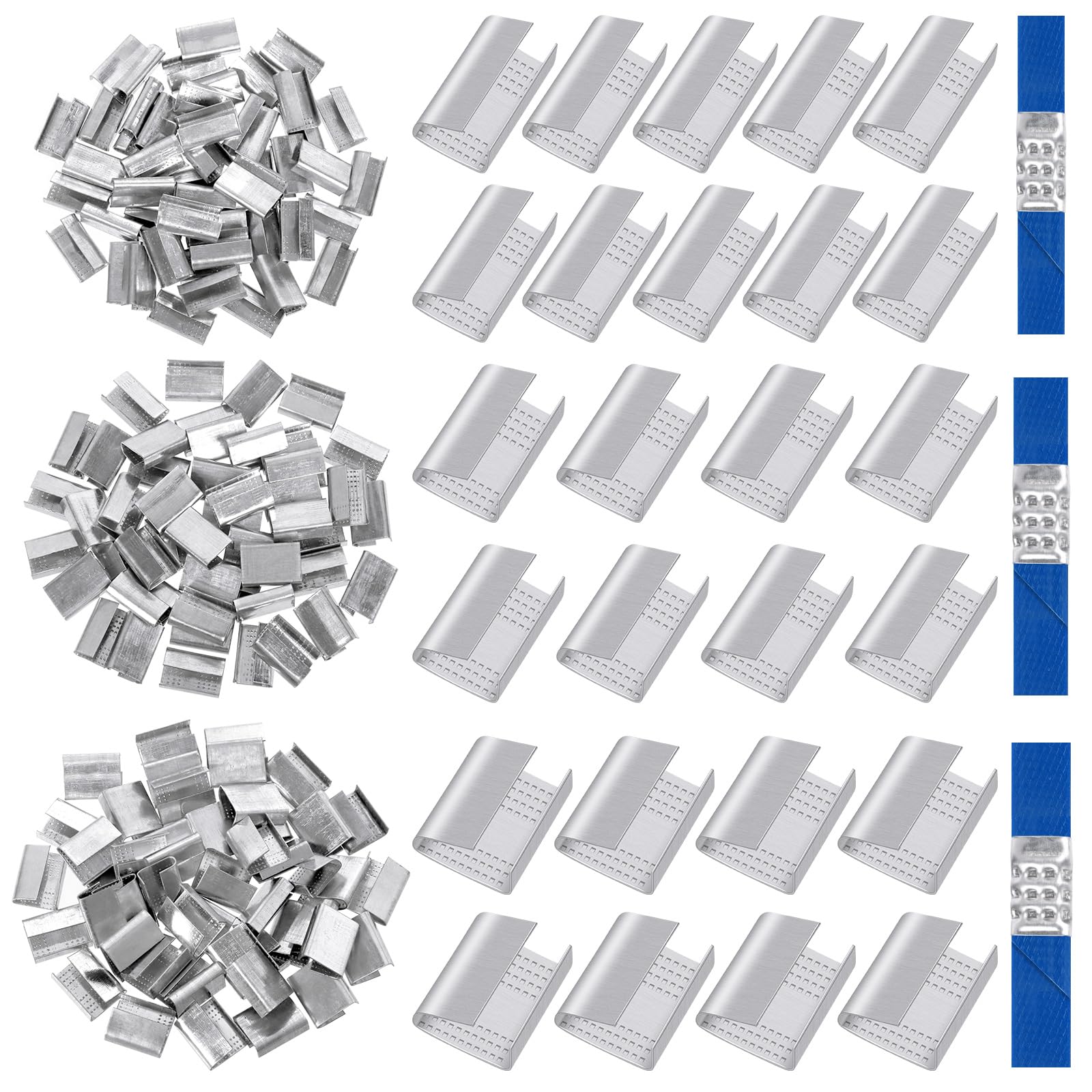 GLARKS 150pcs Open (Snap-on) Packaging Seals, 1/2in, 5/8in, 3/4in, Metal Buckle,