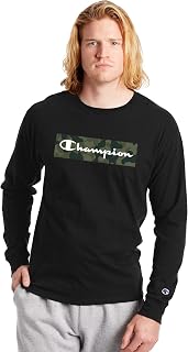 Champion Men's Long-Sleeved T-Shirt with Classic Graphic Blackout T-Shirt, Black - Camo Box Script, XXL