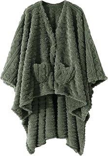 Wearable Blanket Sherpa Fleece Shawl Blanket with Pockets Blanket Poncho Cape for Adults, Cozy Shawl TV Throw Blankets