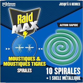 Raid Max Spirals – Anti-Mosquito and Tiger Mosquitoes – Fast Action | Anti-mosquito spirals for outdoors, quick action with effective protection and 10 spirals included