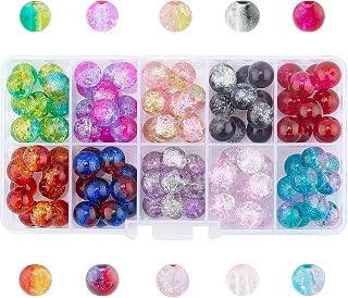 About 100pcs Round Clear Crackle Glass Beads 10mm Rainbow Color Crystal Loose Beads Handmade Loose Beads for Jewelry Making Bulk for Necklace Bracelet Earrings and