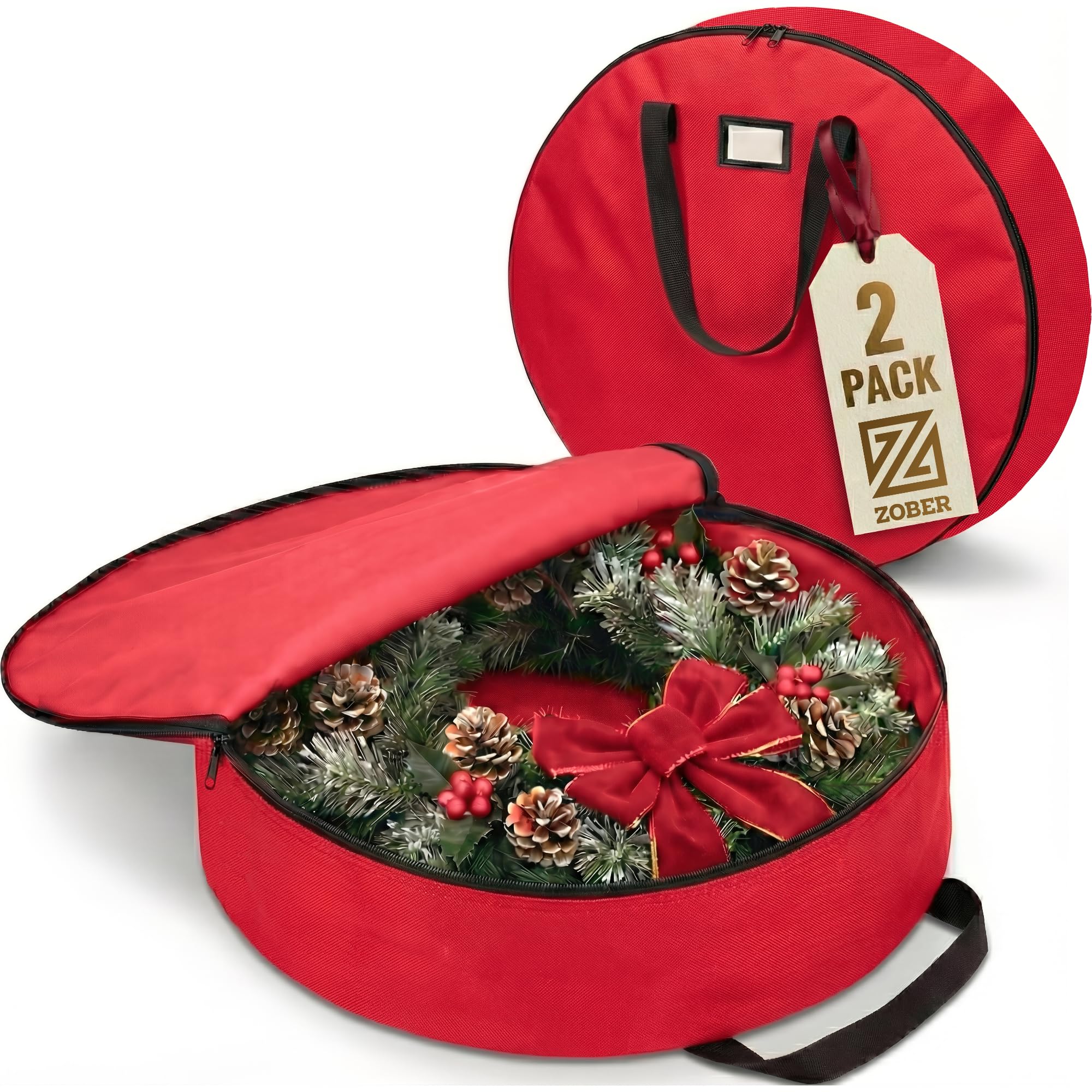 ZOBER 2 Pack Oxford Christmas Wreath Storage Container 36 Inch - Wreath Bag for 