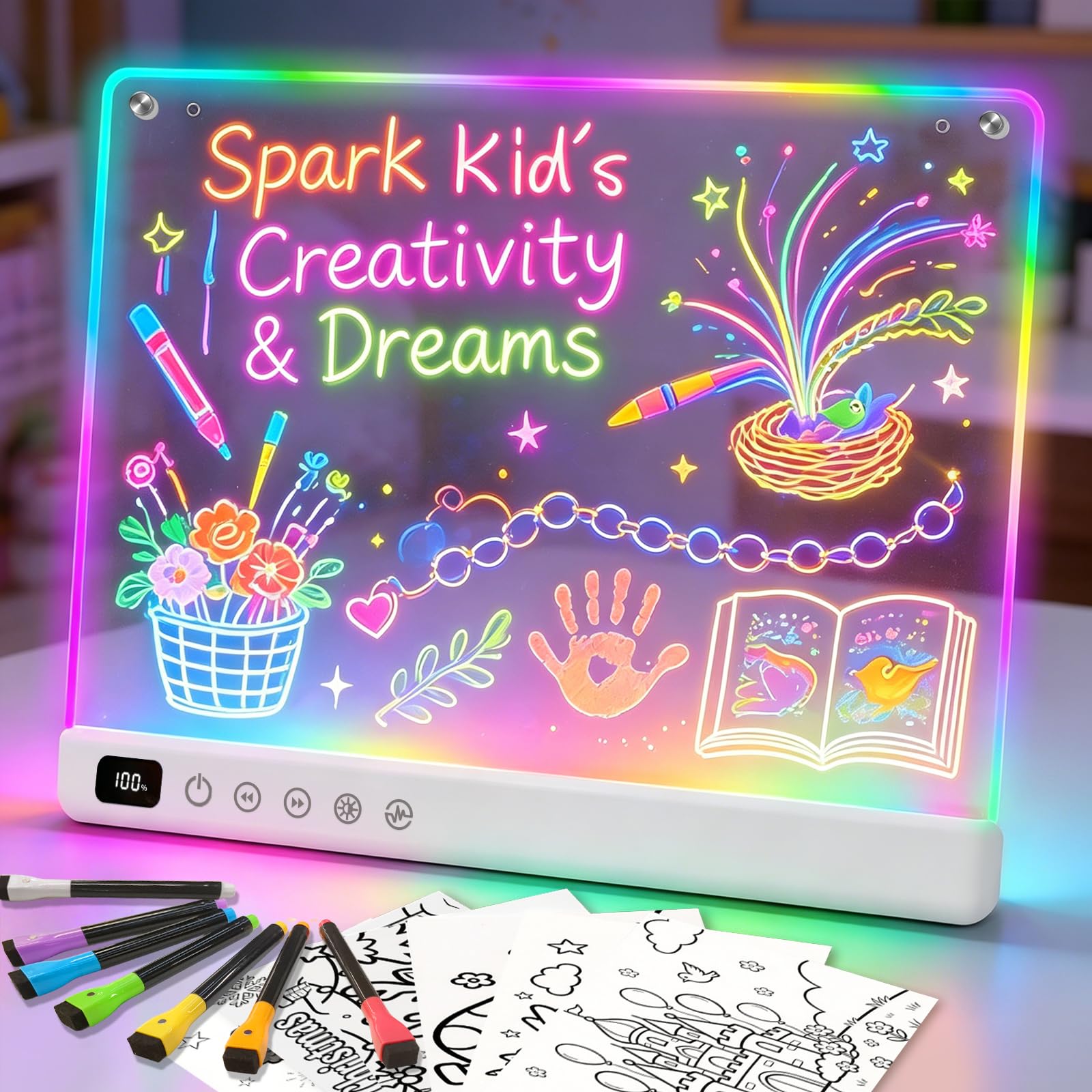 Lumiboard Led Drawing Board with 13 Light Effects, 16" Rechargeable Glow Doodle 