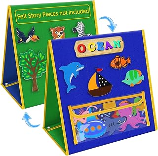 Felt Board for Toddlers, Double-Sided Flannel Board, Reversible Blue/Green | 33" x 12" Collapsible Felt Story Board, Portable Storytelling & Learning Toy, Felt Letter Board for Classroom & Home Use