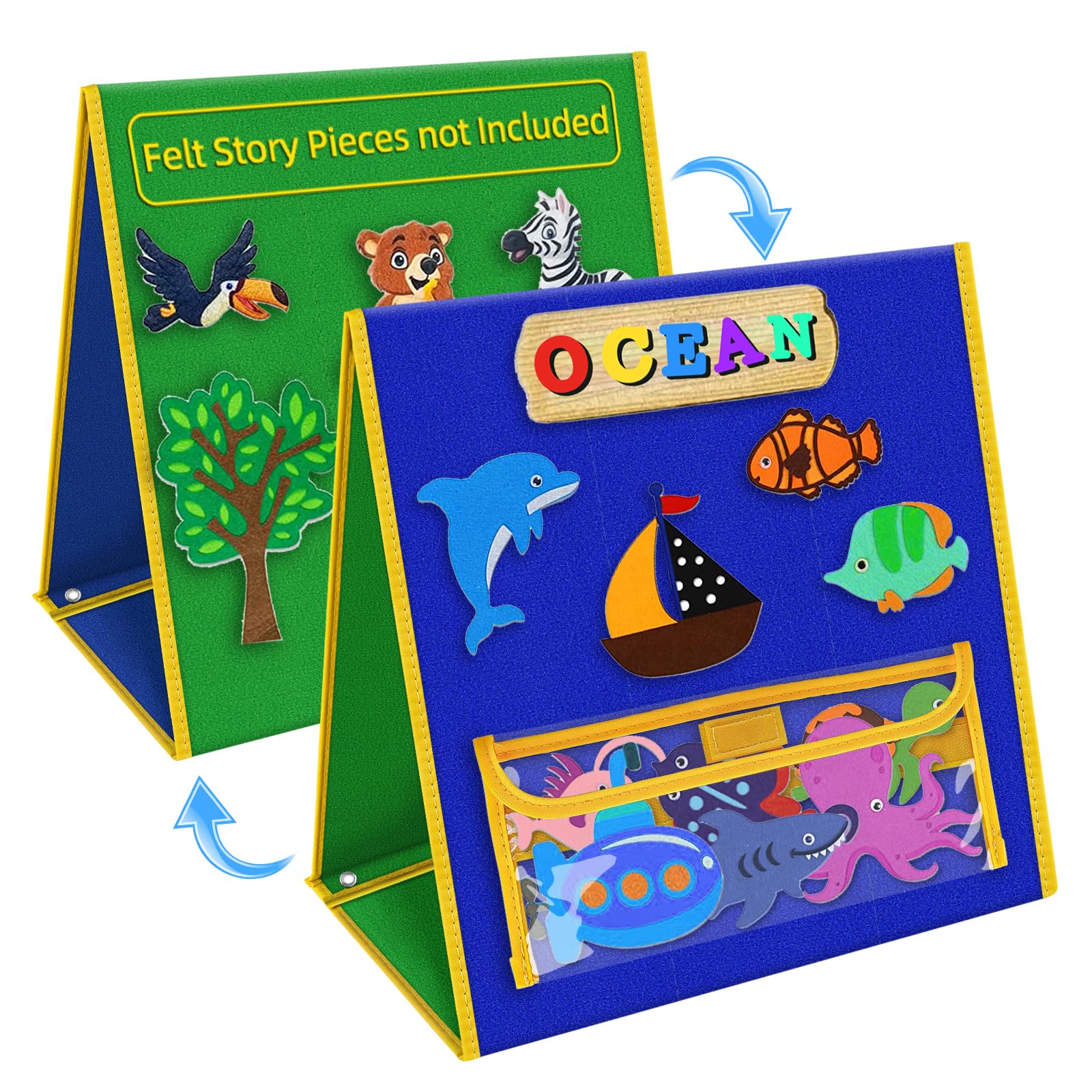 Felt Board for Toddlers, Double-Sided Flannel Board, Reversible Blue/Green | 33"