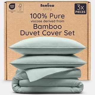 Bambaw 100% Viscose Derived from Bamboo Duvet Cover Queen Size – 3 Pieces Cooling Duvet Cover Queen Size Set, Super Soft & Breathable, No Comforter (Sea Glass)