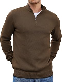 COOFANDY Men's Quarter Zip Up Pullover Slim Fit Lightweight Mock Neck Long Sleeve Sweaters