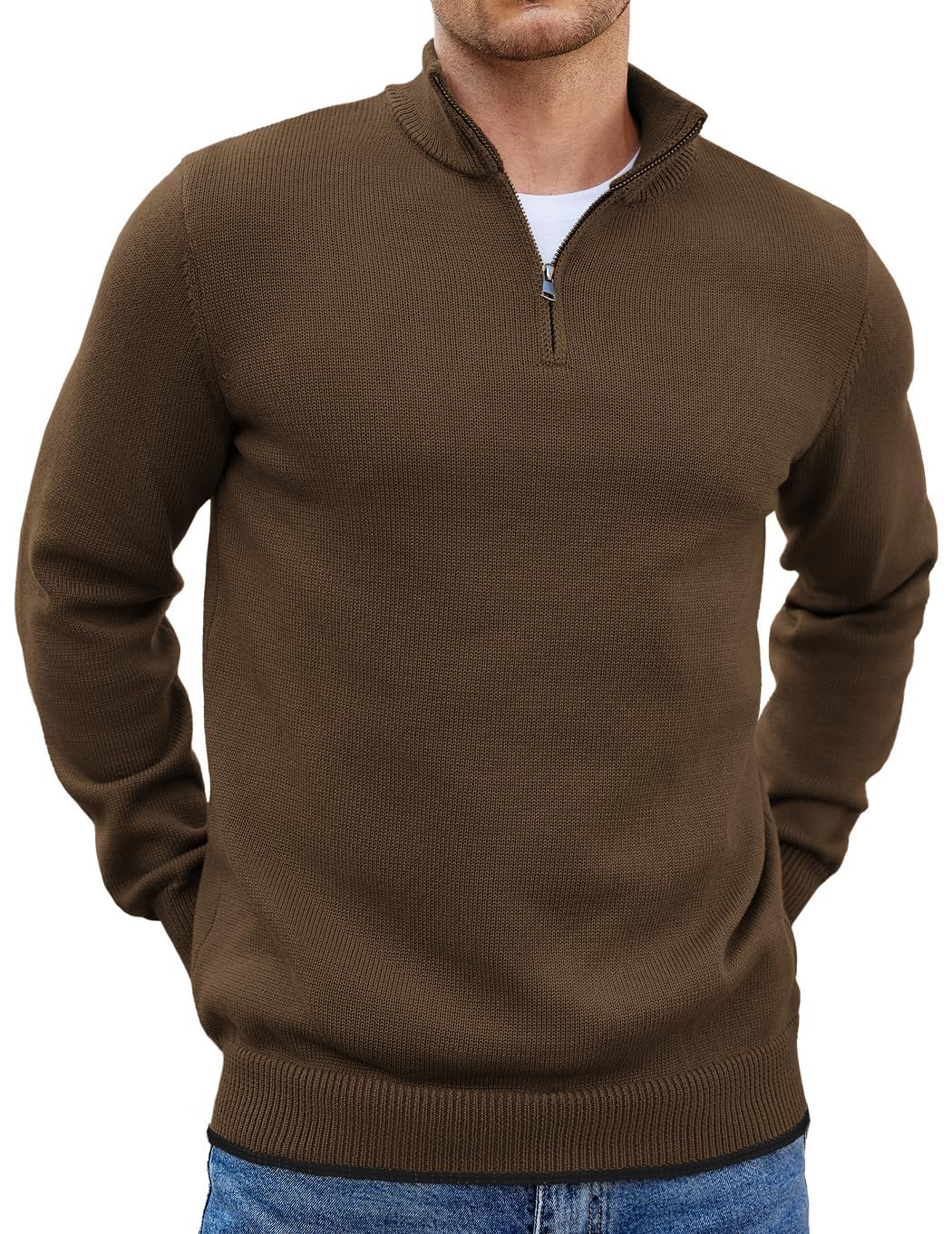 COOFANDY Men's Quarter Zip Up Pullover Slim Fit Lightweight Mock Neck Long Sleev