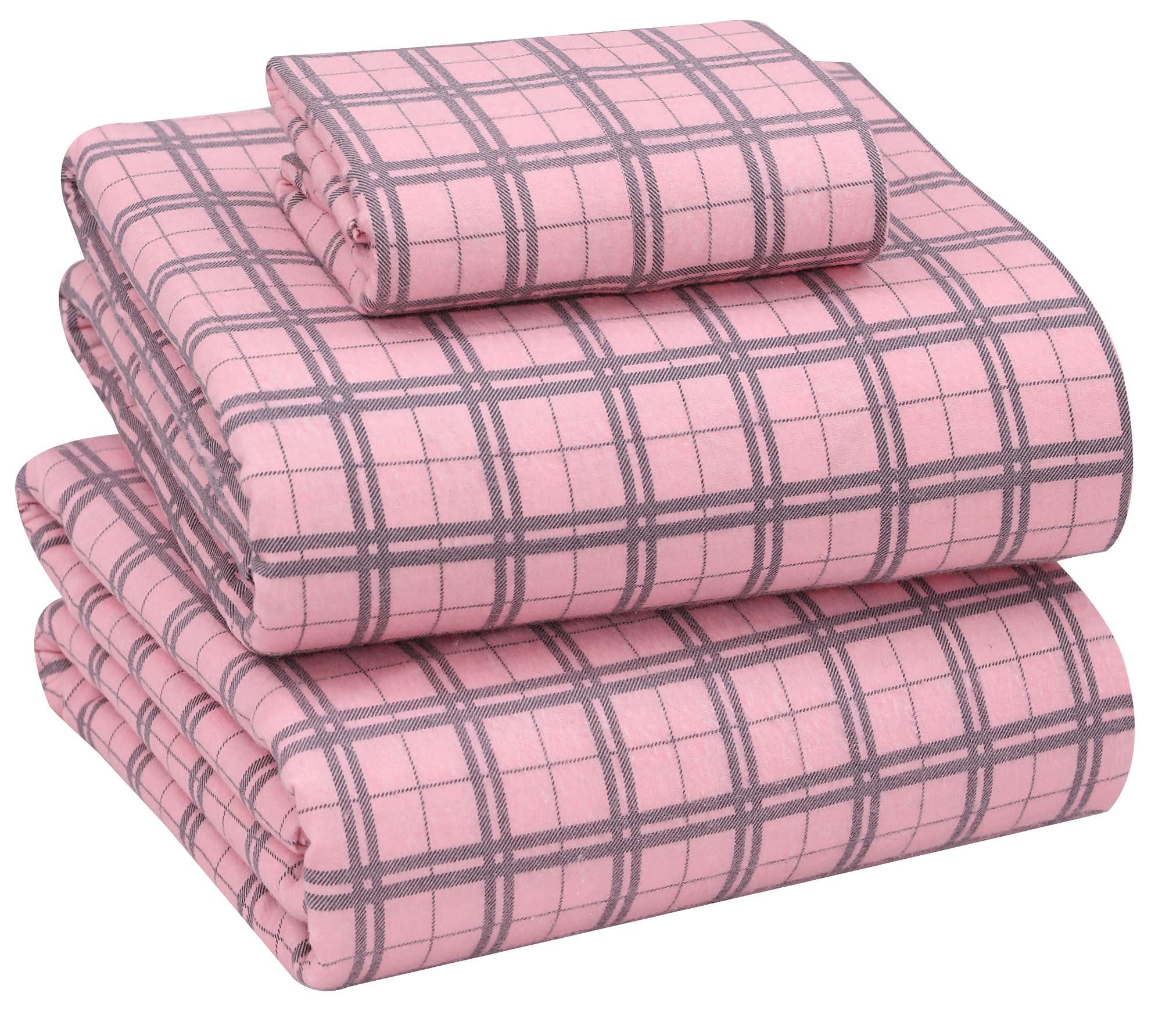 RUVANTI 100% Cotton Flannelette Bed Sheets Extra Large 3 Piece Check