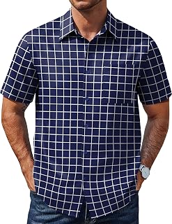 COOFANDY Mens Plaid Button Down Shirts Short Sleeve Casual Summer Shirt Wrinkle Free Dress Shirts with Pocket