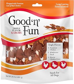 Good 'n' Fun Kabobs Long-Lasting Dog Treat Made With Real Protein, 24 oz | Premium Chicken, Pork and Beef Hide Chew, Supports Dental Health and Mental Stimulation, For Adult Dogs