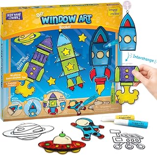 Imagimake Window Art - Rocket, DIY Mess-Free Craft Kit for Kids Ages 5+