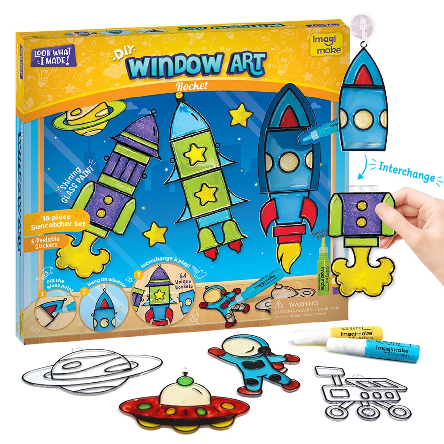 Imagimake Window Art - Rocket, DIY Mess-Free Craft Kit for Kids Ages 5+