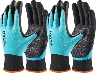 COOLJOB 2 Pairs Blue Waterproof Gardening Gloves, Large | For Men & Women, Work Gloves With Double Latex Coating, For Construction, Mechanic, General Purpose