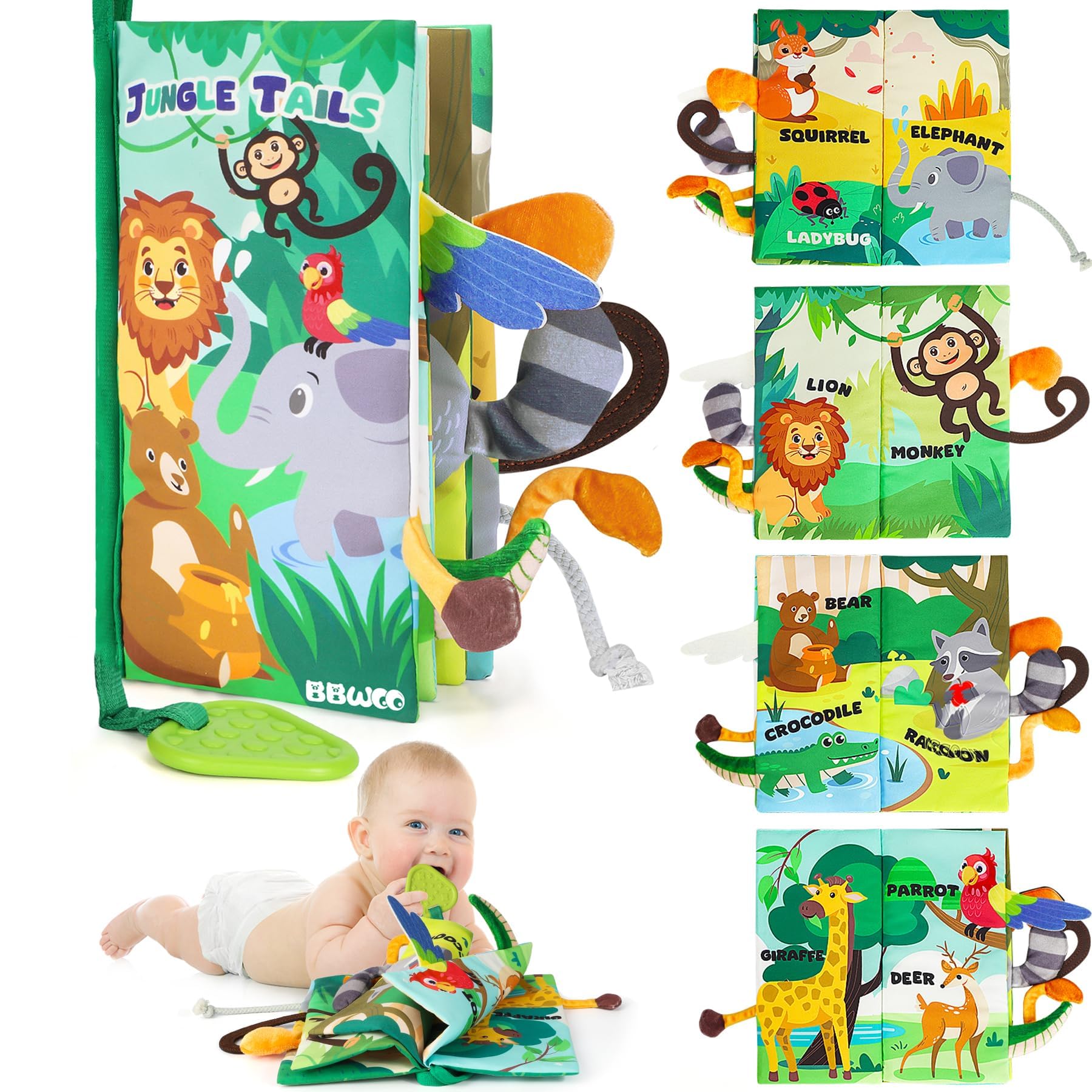 BBWOO Soft Baby Book Toy, Touch and Feel Sensory Crinkle Book with Teether | Ear