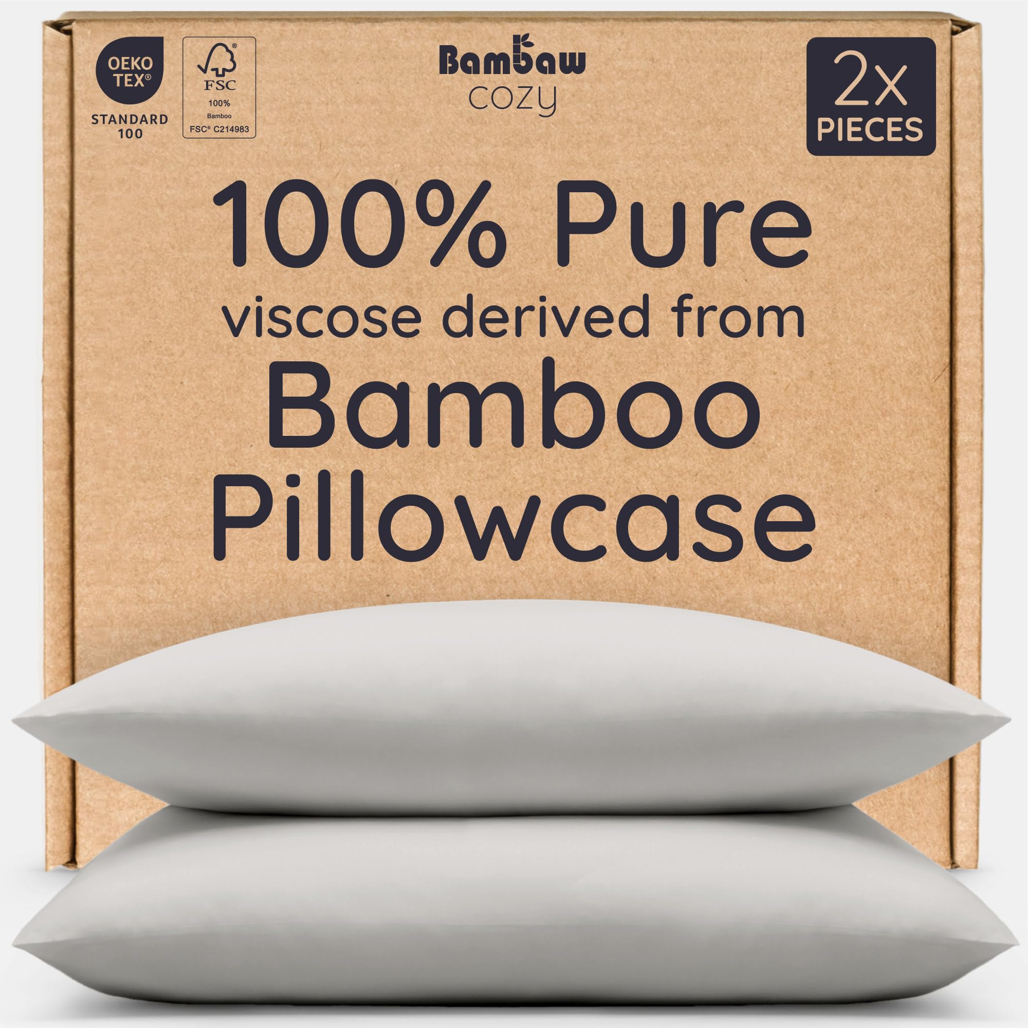 Bambaw 100% Viscose Derived from Bamboo Pillowcase King Size – Set of 2 Cooling 