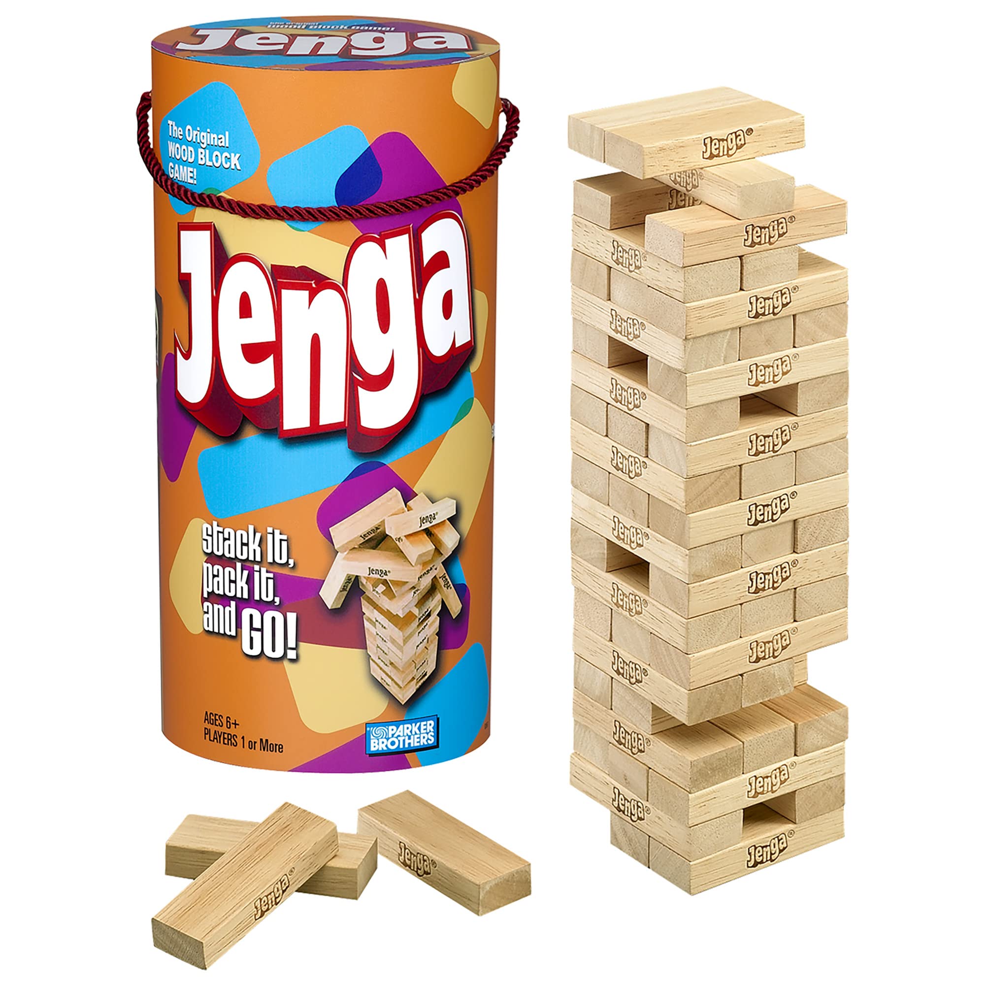 Hasbro Gaming Jenga Wooden Blocks Stacking Tumbling Tower Game | Party Games for