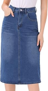 Allegra K Women's Jeans Skirt High Waist Midi Skirt Stretch Denim Vintage