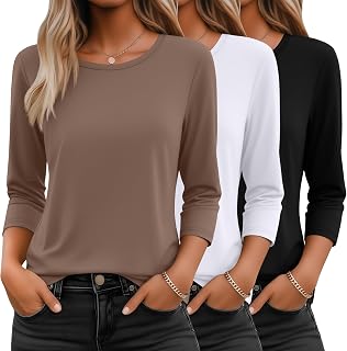 Ficerd 3 Women's 3/4 Sleeves Crew Neck Tops
