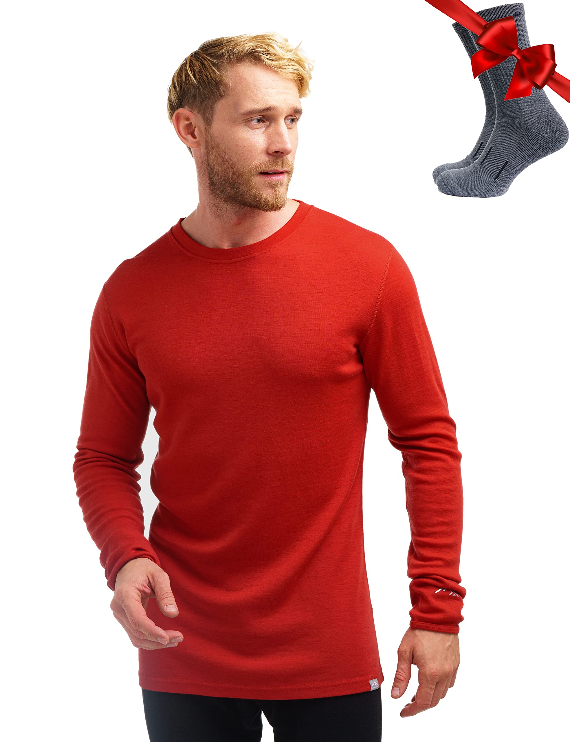 Maglia Termica Merino Lana Uomo Maniche Lunghe + Calzini