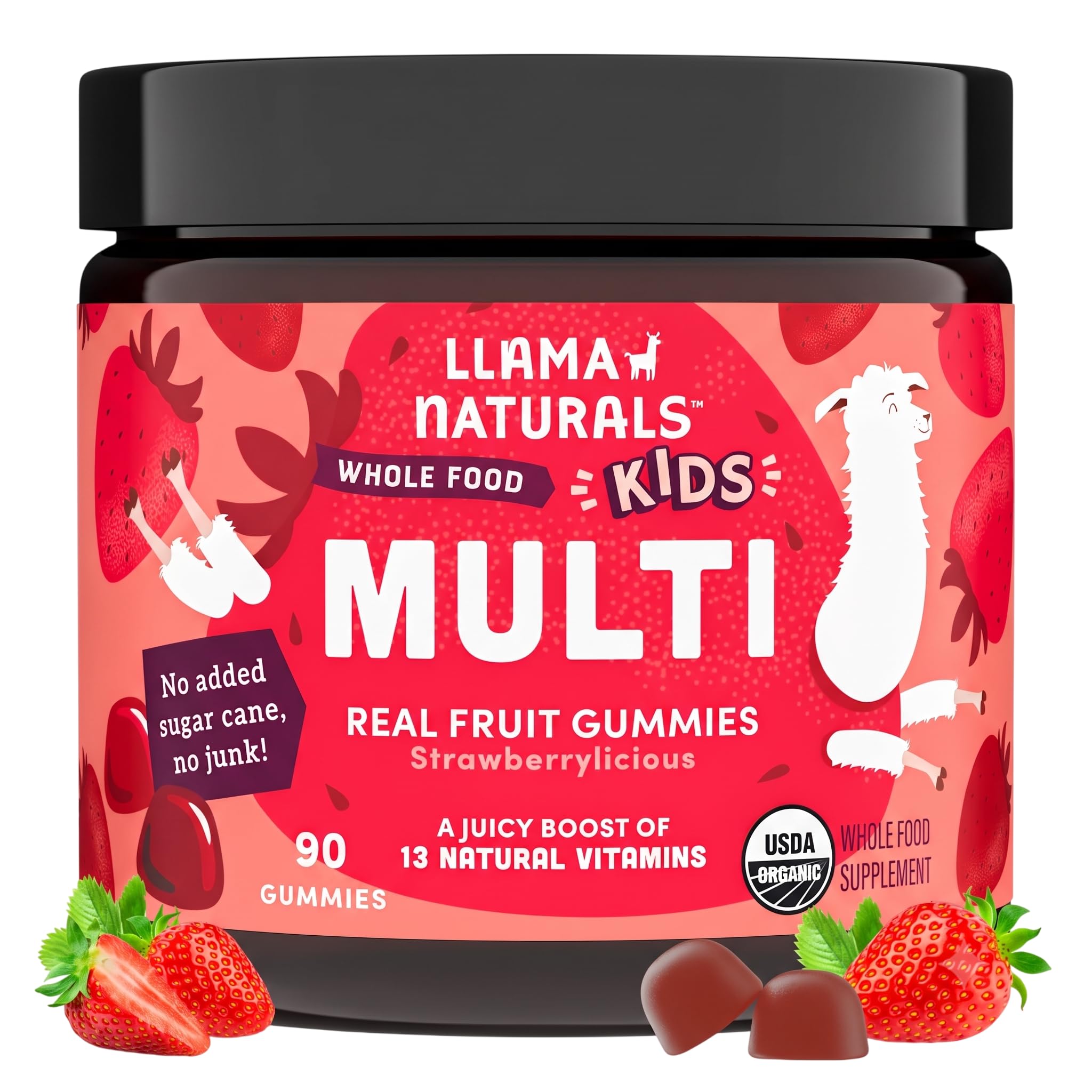 Llama Naturals Kids Multivitamin Gummies | Real Fruit, No Added Sugar Cane | Org