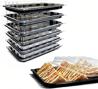 Zumart Pack of 6 Sandwich Platter Trays With lids - Reusable Plastic Catering Trays With Lids for Meal Prep, Cakes, Treats and Sandwiches (33.5cm x 24cm x 6cm)