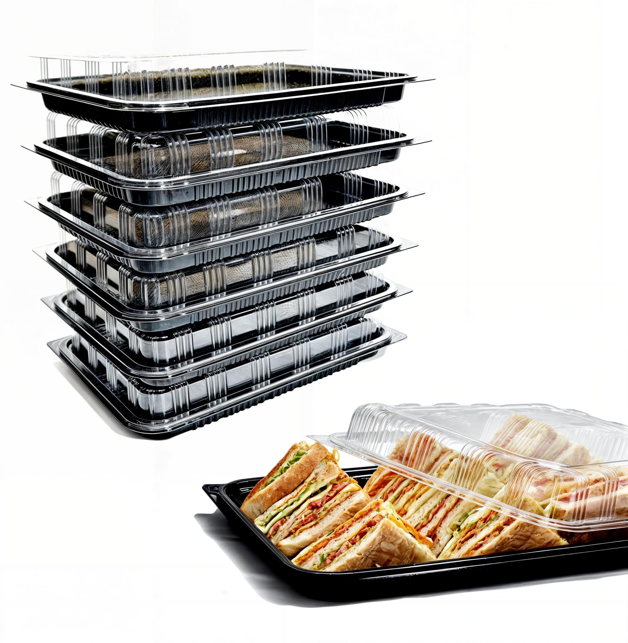 Zumart Pack of 6 Sandwich Platter Trays With lids - Reusable Plastic Catering Tr