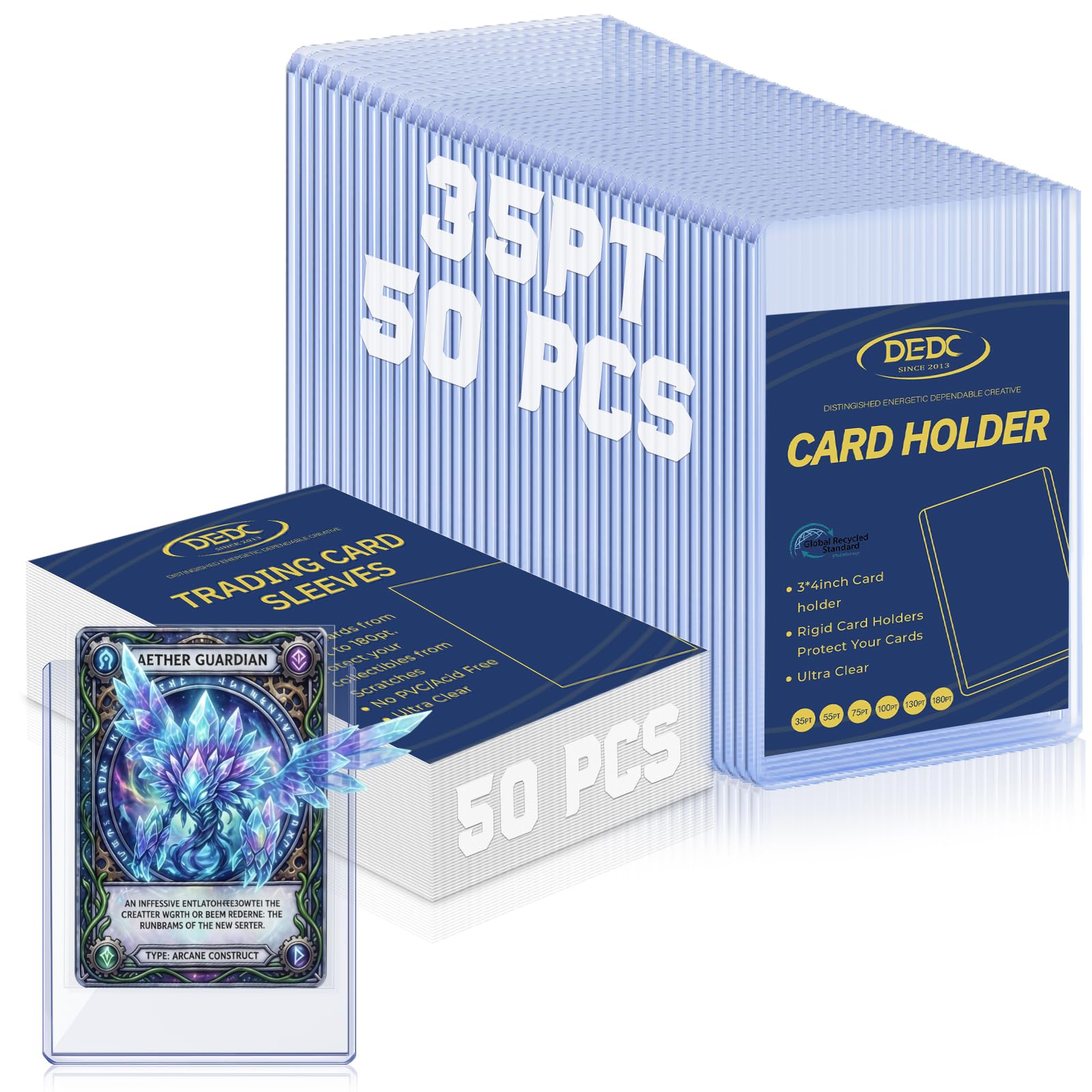 DEDC 50 Top loaders and 50 Soft Penny Sleeves Bundle, 3" x 4" Rigid Hard Card Sl