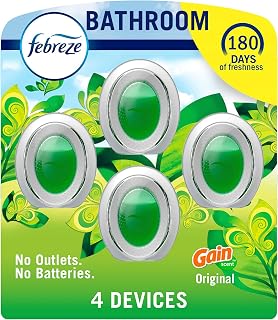 Febreze Odor-Fighting, Plug in Alternative, Air Fresheners for Home and Bathroom and Kitchen, Closet Air Fresheners, Gain Original Scent, 4 Count
