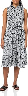 Tommy Hilfiger Women Sleeveless Collar Button Front Tie Waist Midi Shirt Dress