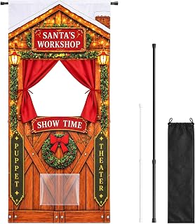 Christmas Doorway Puppet Theater with 2 Adjustable Rods & Storage Bag | 67 x 31 inch Foldable Hanging Puppet Show Theater for Christmas Storytelling and Holiday Decor