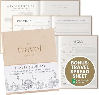 Inspired Ink Travel Journal for Women and Men Travel Bucket List Journal 210 Pages Traveler Adventure Notebook – Itinerary Planner Organizer & Traveling Memory Diary Memorial Gift for Travelers - Sand
