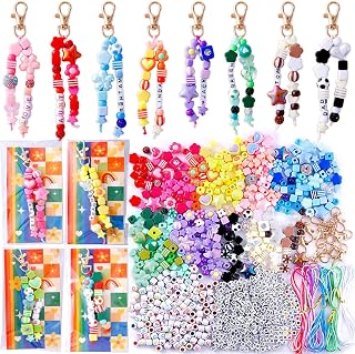 TOHONGADON 618 PCS Beaded Keychain Making Kit, Colorful Bag Charm Kit | Bag Charm Making Kit with Various Beads,Rope and Packaging Supplies,Charm Bead Keychain Kit for DIY Key Ring Jewelry Making