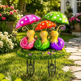 2D Colorful Snail Umbrella for Garden Lawn Decoration Acrylic Flat Umbrella with Stake for Potted Plants Balcony Yard - Perfect Decoration
