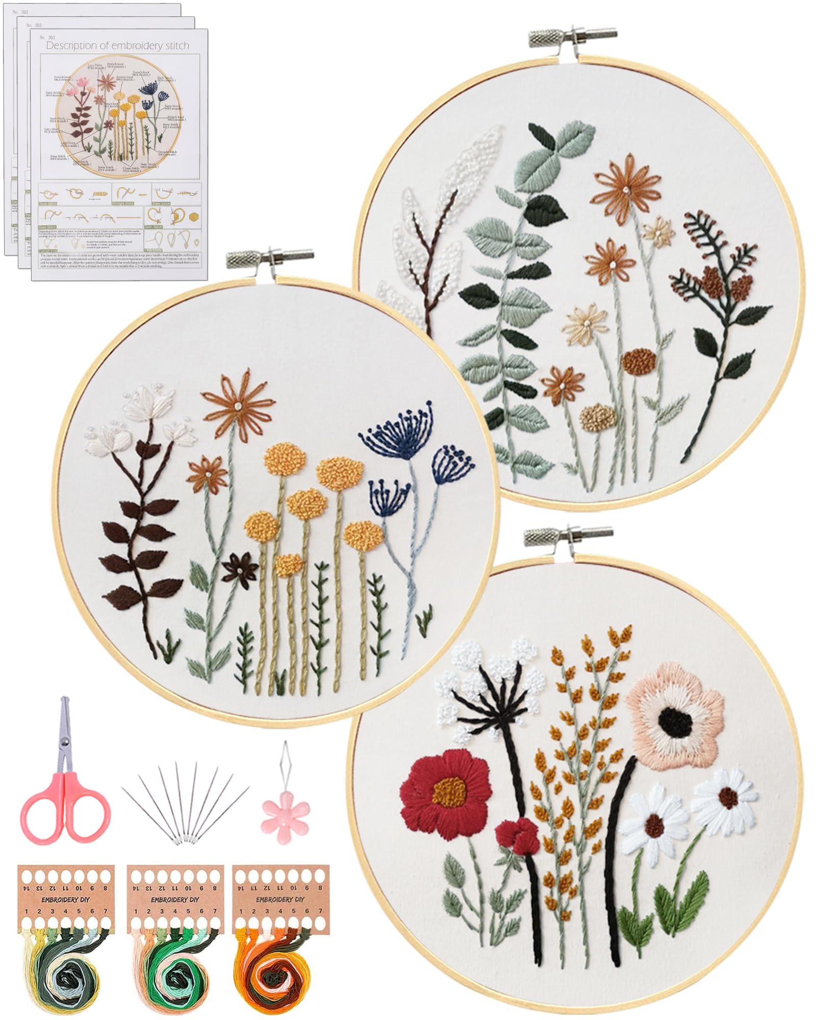 Santune 3 Sets Embroidery Kit,Cross Stitch Kits for Beginners,Needlepoint Kits f