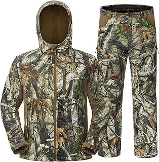 TIDEWE Hunting Clothes for Men, Silent Camo Suit with Fleece Lining | Water-Resistant Hunting Jacket and Pants, Safety Harness Opening & Functional Pockets, Next Camo G2, Sizes S-3XL