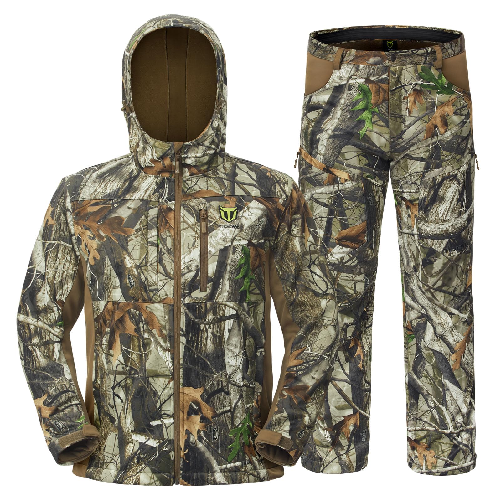TIDEWE Hunting Clothes for Men, Silent Camo Suit with Fleece Lining | Water-Resi