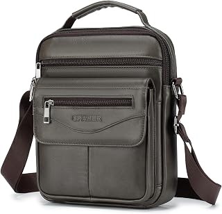 SPAHER Men Leather Handbags Shoulder Bags Messenger Business Bag Waterproof Crossbody Satchel Sling Travel Daily Bag Man with Adjustable Shoulder Strap for Ipad 11 Inch Light Coffee