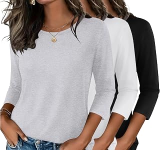 Zeagoo レディース トップス 3パック 3/4 スリーブ シャツ ベーシック Tシャツ 夏 秋 ブラウス