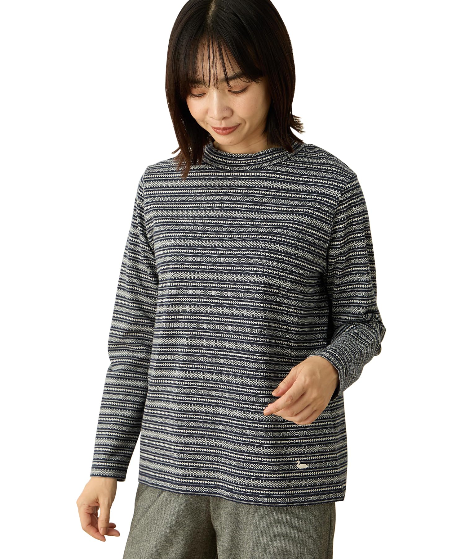 Decoy 491309 Women's Jacquard Border High Neck Cut Pullover