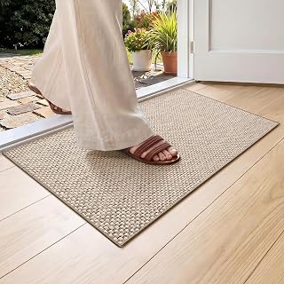 Color&Geometry Ultra-Thin Indoor Door Mat Entrance, 17"x30", Khaki | Low-Profile Dirt-Trapping & Absorbent Quick-Dry Surface, Non-Slip Rubber Backing Doormat for Indoor Entryway Entry Front Door
