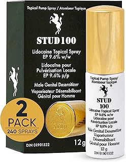STUD 100 Delay Spray for Men (2 Pack), Lidocaine Climax Control Spray to Last Longer in Bed, Sexual Enhancer for Him and Couples, Premeasured Desensitizing Spray, 120 Sprays, 12g