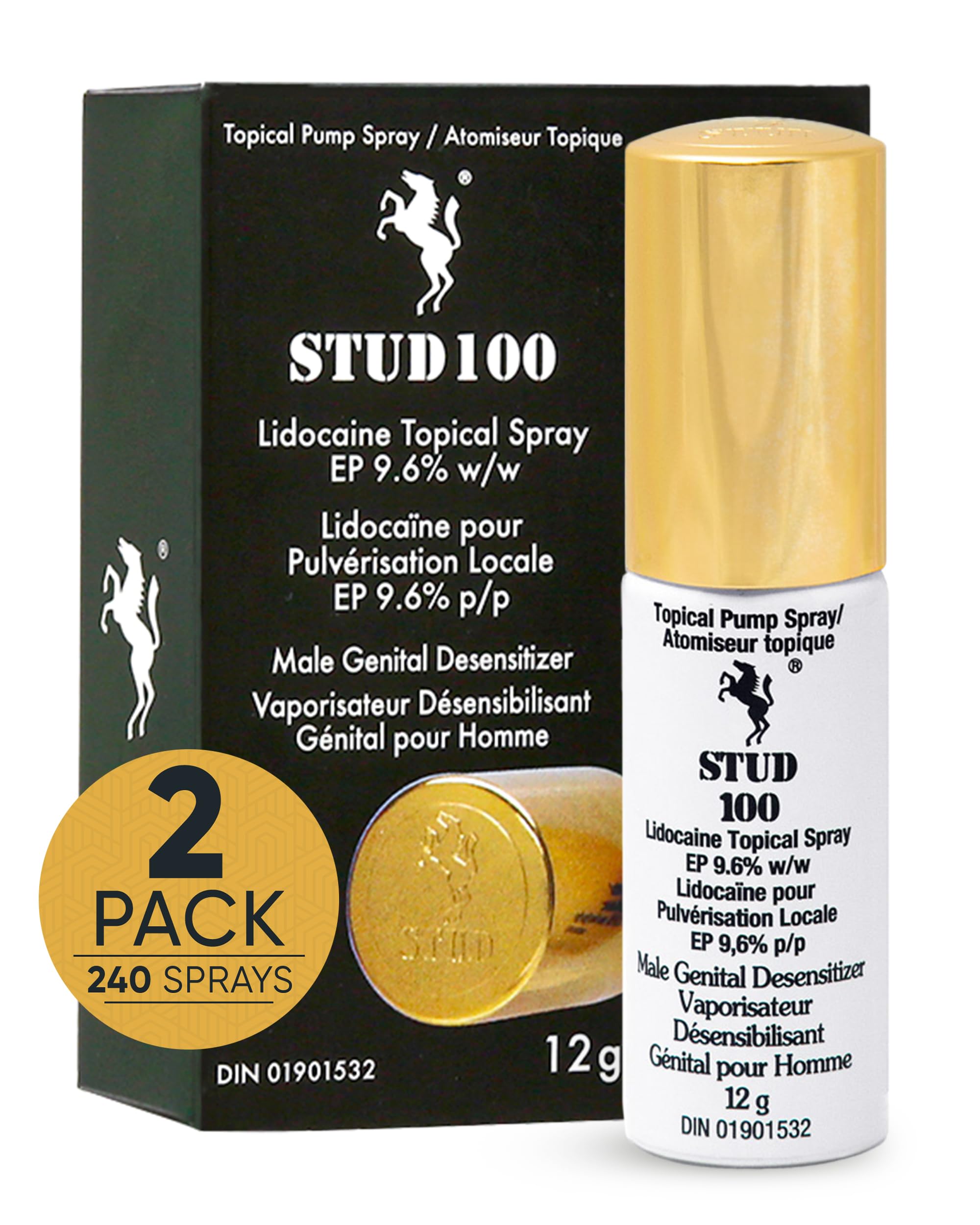STUD 100 Delay Spray for Men (2 Pack), Lidocaine Climax Control Spray to Last Lo