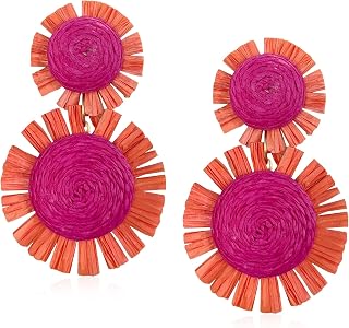 Rattan Stud Earrings for Women Handmade Lightweight Wicker Statement Straw Drop Dangle Earring