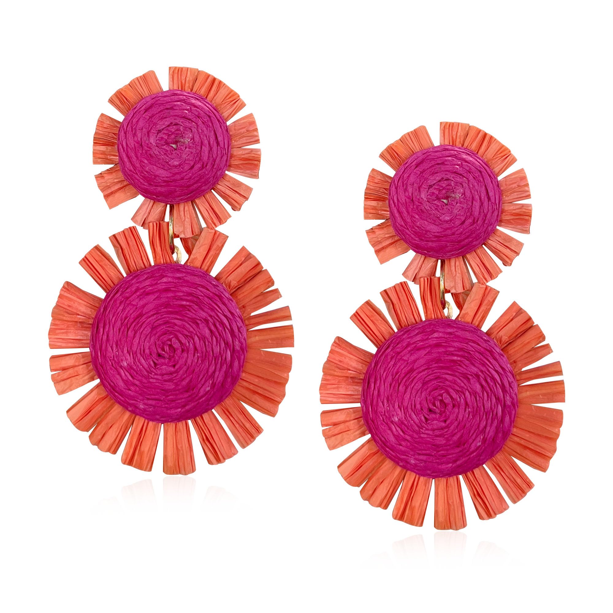 Rattan Stud Earrings for Women Handmade Lightweight Wicker Statement Straw Drop 