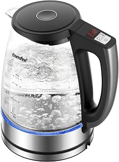 COMFEE' 1.7L Glass Temperature-Control Electric Kettle with 6 Preset Modes | 6 preset temperature settings, 2-Hour keep warm, 304 stainless steel base, 1.7L, Glass, safety protection, LED indicator